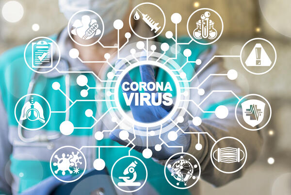 Bild vergr&ouml;&szlig;ern: grafische Darstellung des Corona Virus und dessen Verbreitung