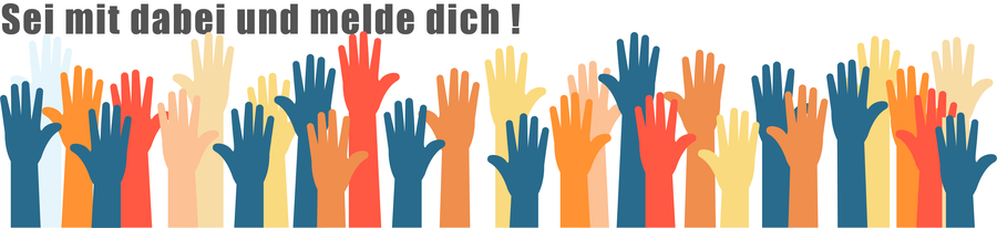 Das Bild zeigt viele bunte H&auml;nde, die sich melden