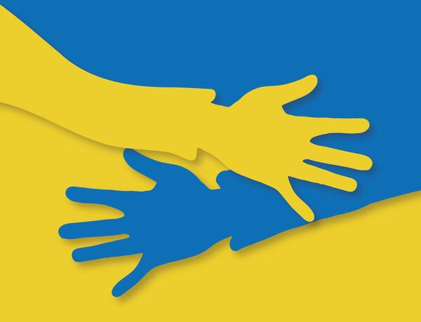 Bild vergr&ouml;&szlig;ern: Das Bild zwiegt die ukrainische Flagge mit einer Friedenstaube.