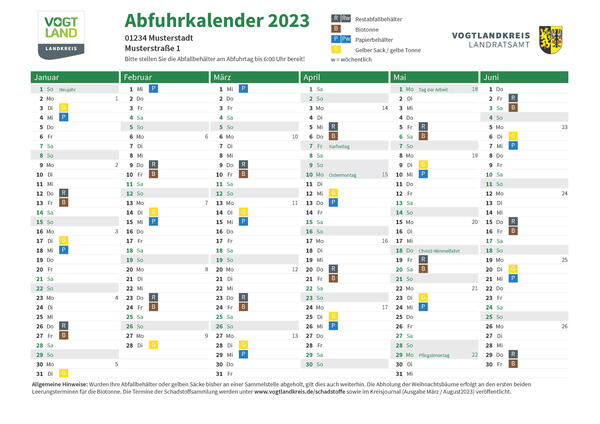 Bild vergr&ouml;&szlig;ern: Abbildung eines Abfuhrkalenders als Muster
