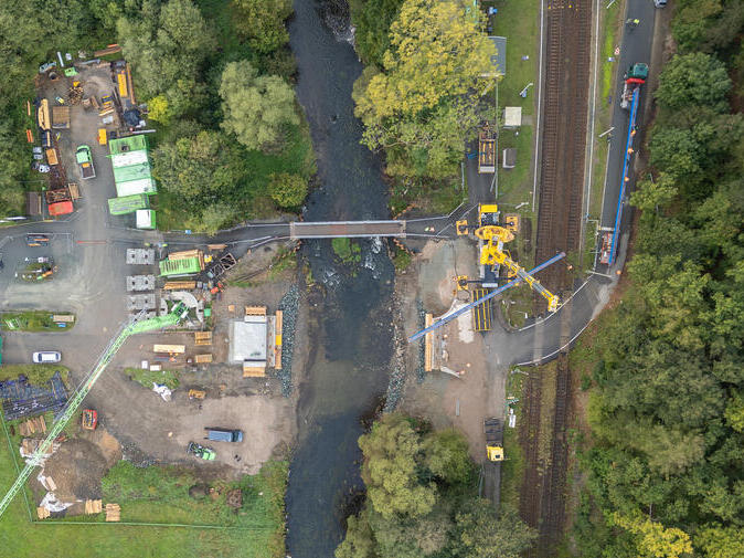 Die Baustelle an der Barthm&uuml;hle von oben.