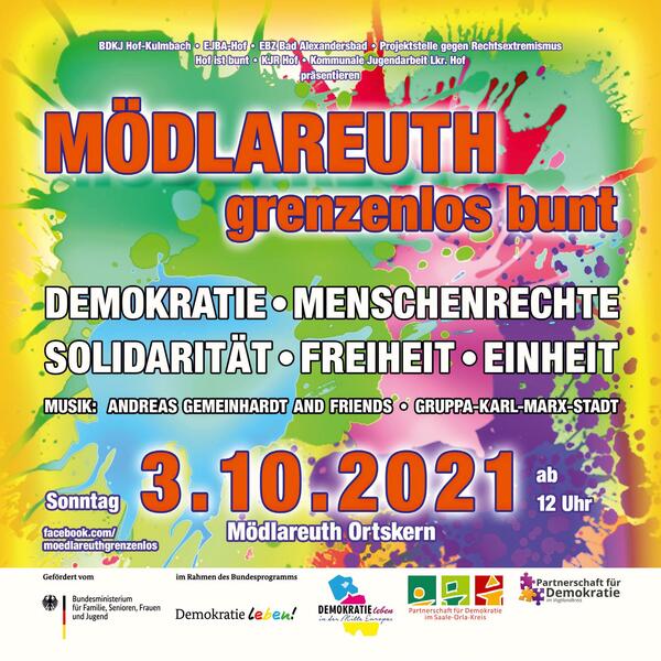 Bild vergr&ouml;&szlig;ern: Plakat vom Fest der Demokratie am 3.10.21 in M�dlareuth.